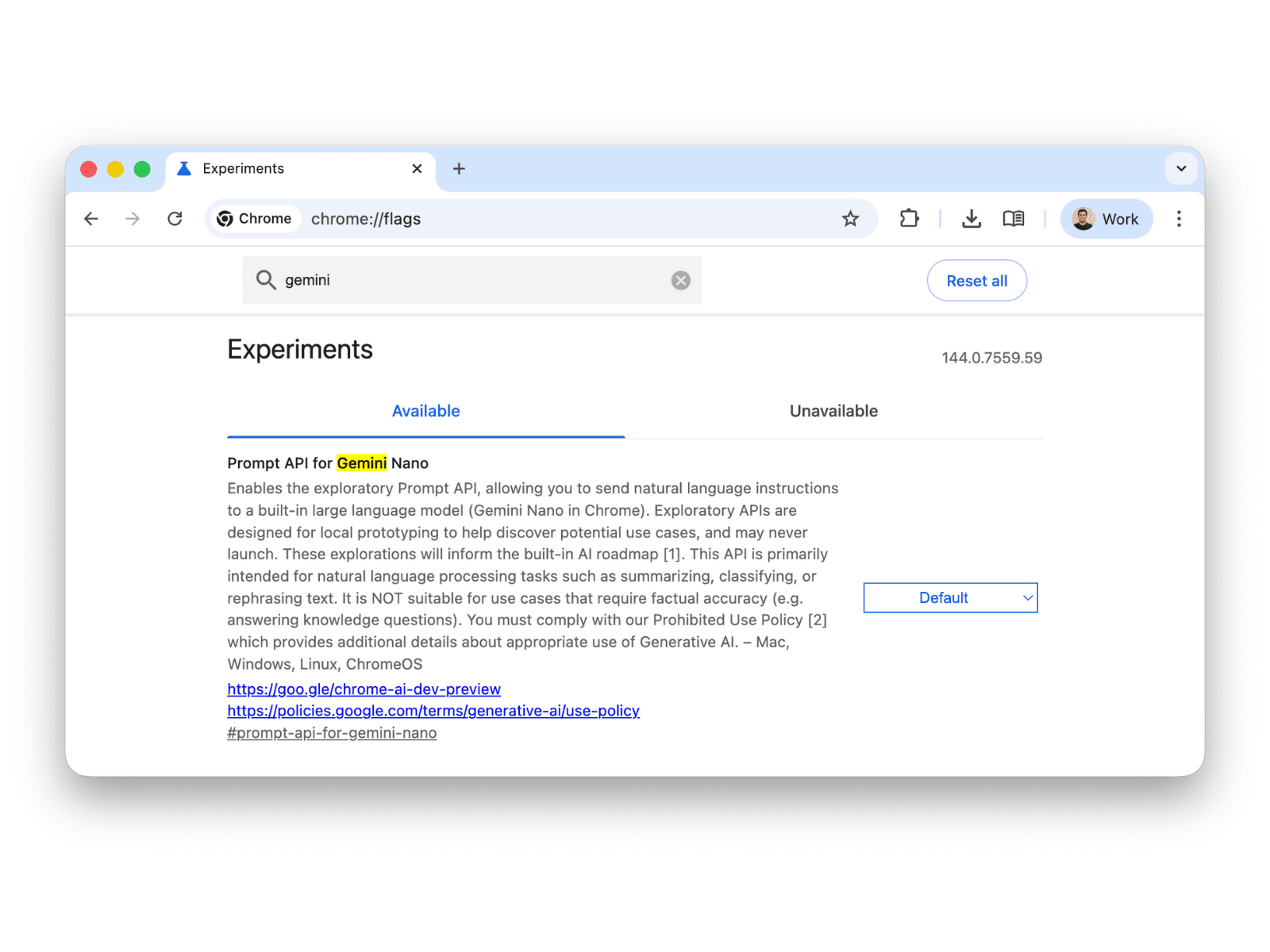 Chrome flags screenshot