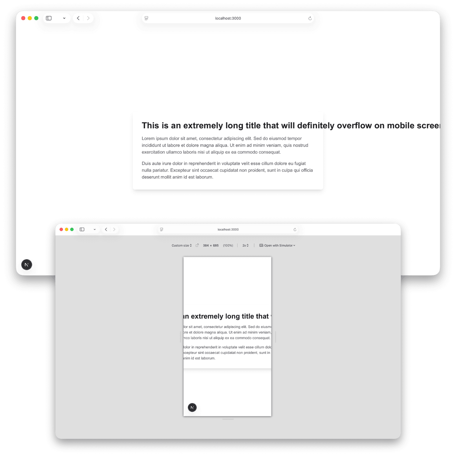 Website demo showing dynamic layout with longer title that break on smaller screens, generated by AI