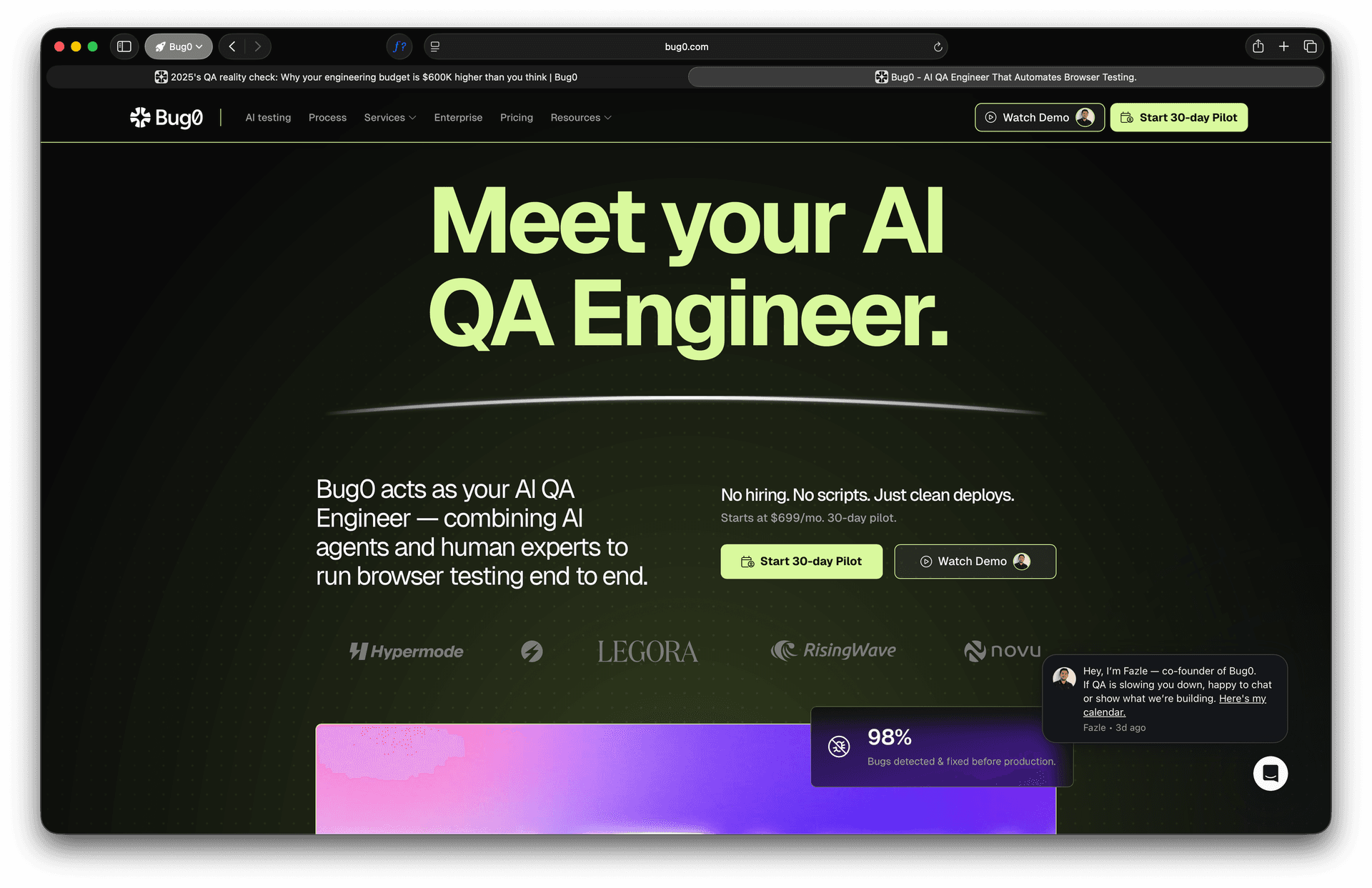Bug0 - AI QA Engineer homepage