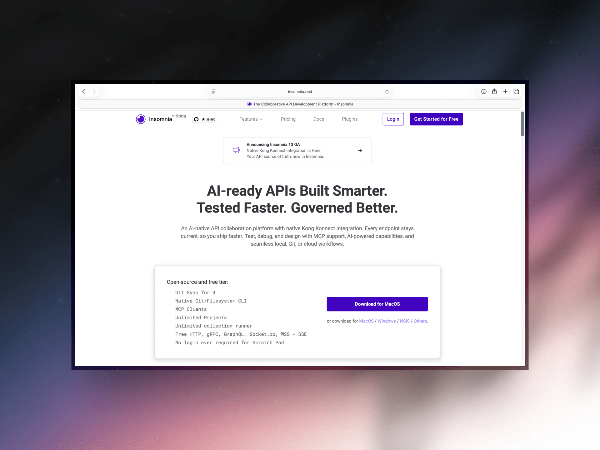 Screenshot of Insomnia's official website.