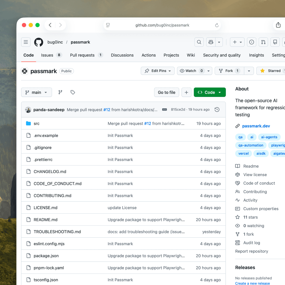 Bug0 Passmark's open-source repository on GitHub.