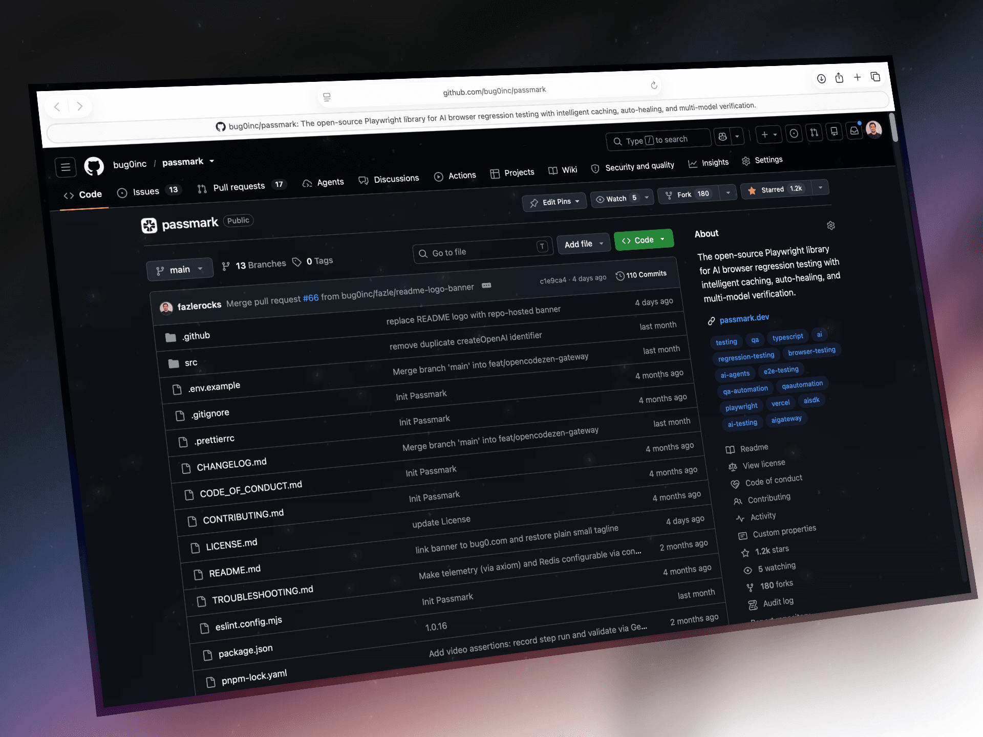 Screenshot of Passmark's repo on GitHub